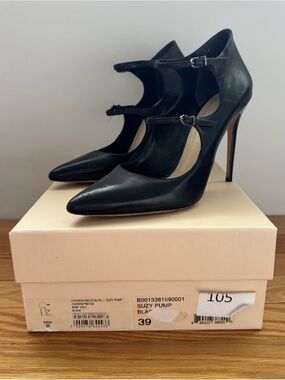 Alexandre Birman Suzy Black Triple-Strap Pointed-Toe High Heels size 39